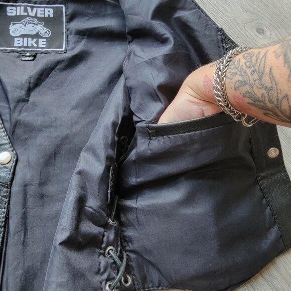 Genuine Leather Vest | Silver Bike Vest S - Picture 4 of 7